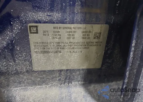 2012 Chevrolet Sonic 2Lz from USA, damaged, VIN 1G1JE5SB5C4194709